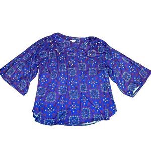 Vintage Ample Togs Top Women’s Beaded Blouse Retro Print Sz XL